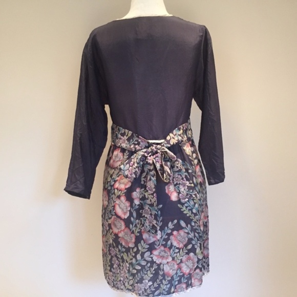 Johnny Was Dress 100% Silk Floral Mini Navy Blue XS - Picture 9 of 16